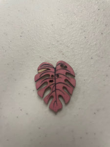 1 inch Shaped wooden button with 2holes. Pink Palm Leaf