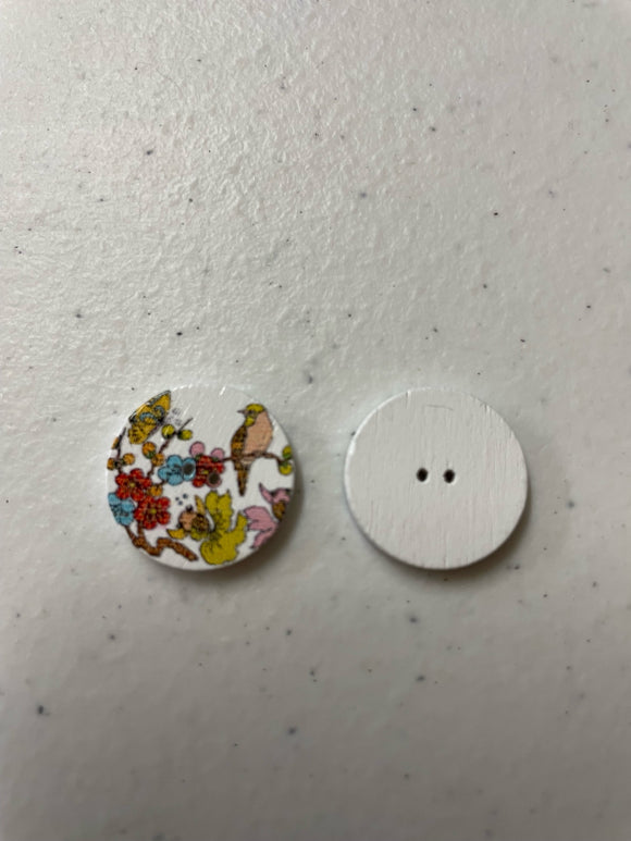 18mm 2 hole white floral printed button Bird