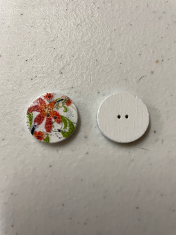 18mm 2 hole white floral printed button lilies