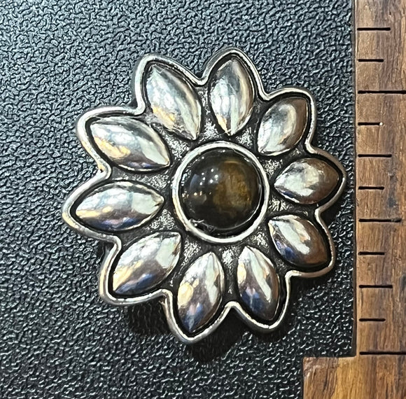 1 1/4 Inch Sewing Shank Buttons  Sunflower Silver Tone with Amber Stone center