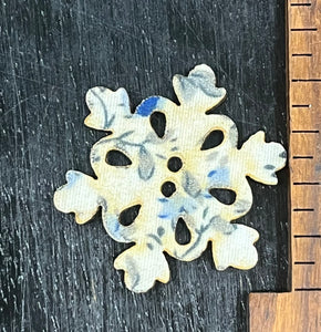 1 Inch Snowflake button, covered with Blue Floral fabric, 2 hole design