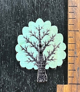 1 1/4 Inch Tall Aqua Tree,  Wood Button with 2 holes