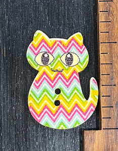 1 1/4 inch Vintage Kitty, Zig Zag pattern, Wood Button