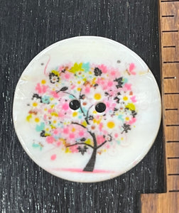 1 1/4 Inch Abalone Shell Button with Flowering Tree, 2 hole design