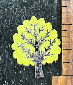 1 1/4 Inch Tall Lime Green Tree,  Wood Button with 2 holes