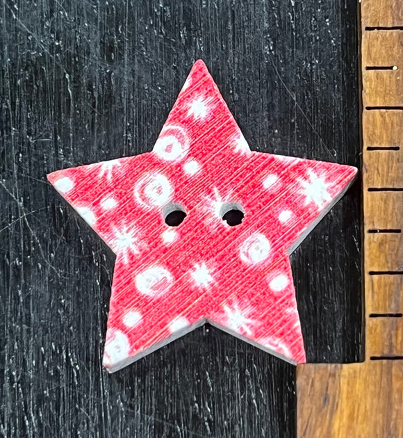 1 Inch Star button Red with White designs, 2 hole design