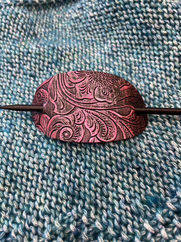 Embossed Leather Shawl Pin in Fuschia