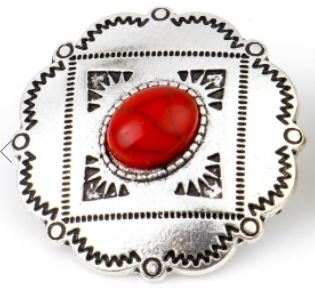 Boho Chic Bohemia Metal Sewing Shank Buttons Single Hole Antique Silver Color Flower Carved Pattern With Resin Cabochons Red stone Center 3cm x 2.9cm