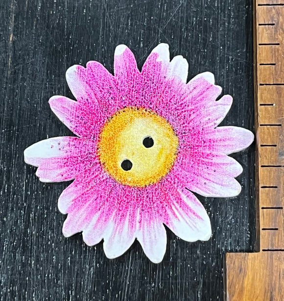 1 1/2 Inch Pink Flower button, 2 hole design