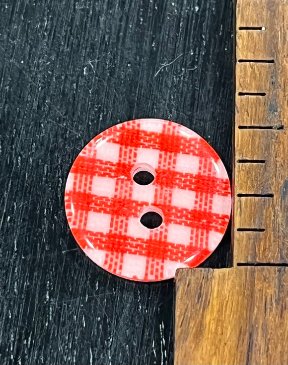 5/8 Inch Red Gingham Resin Buttons, 2 hole design