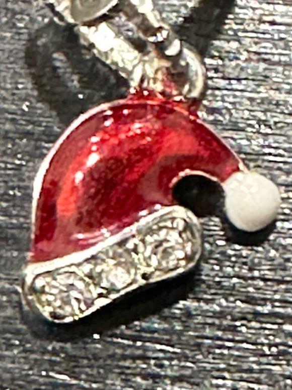 Silver and Red Christmas Santa Hat Stitch Marker with Rhindstones