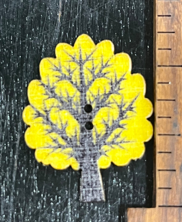 1 1/4 Inch Tall Yellow Tree, Wood Button with 2 holes