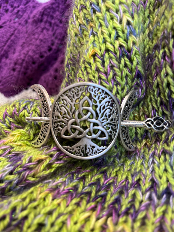 Triquetra Tree of Life Metal Shawl Pin