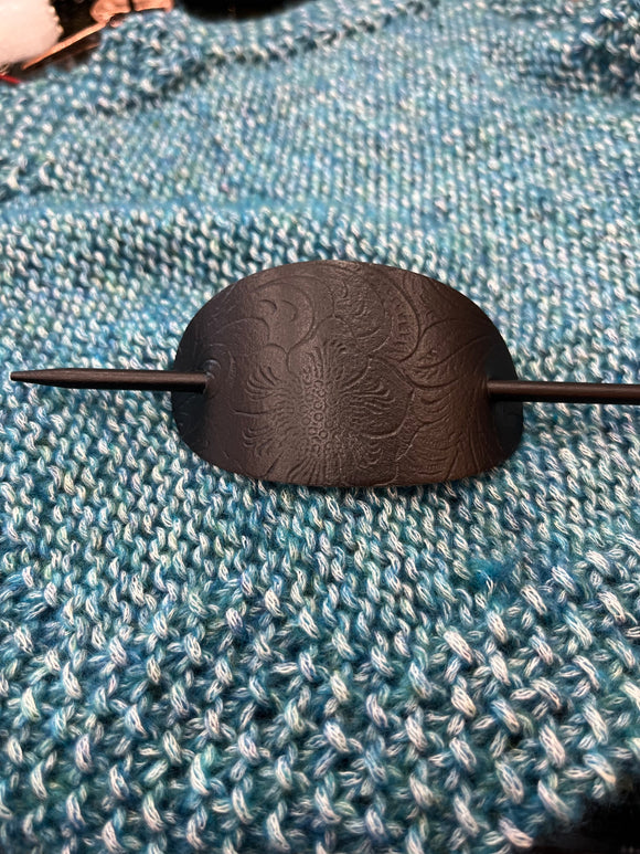 Embossed Leather Shawl Pin in Black