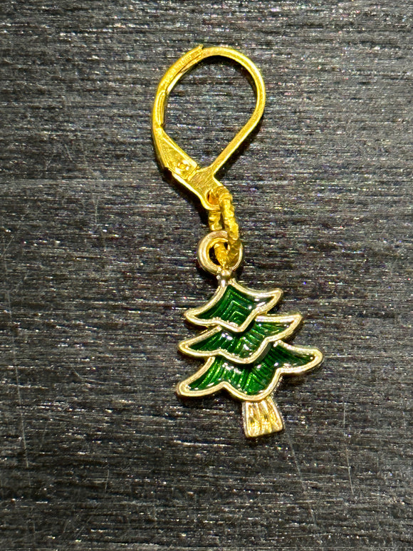 Gold and Green Enamle Christmas Tree Stitch Marker