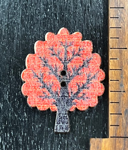 1 1/4 Inch Tall Red Tree, Wood Button with 2 holes
