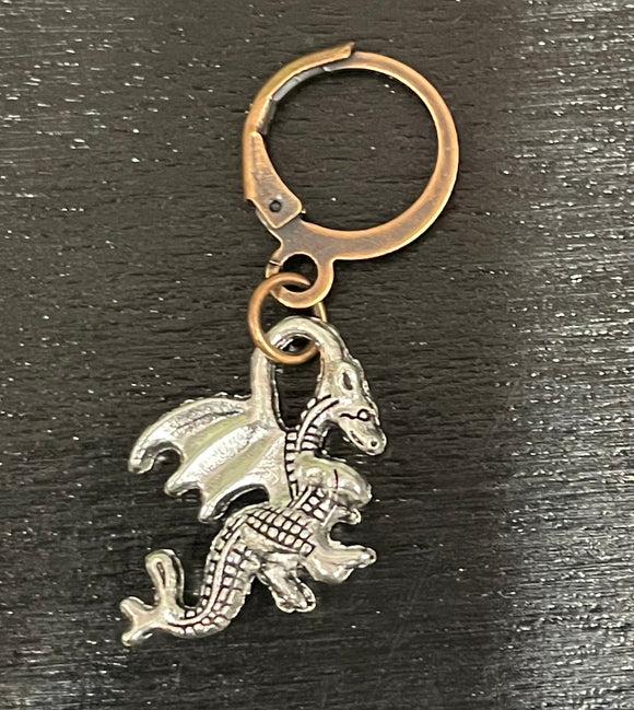 Silver Dragon with bronze clasp Stitch Marker