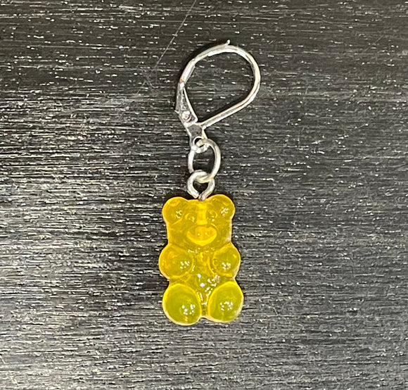 Silver & Lemon Yellow Resin Open Ring Gummy Bear Stitch Marker