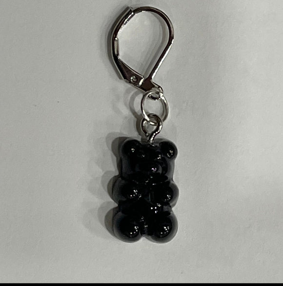 Silver & Black Resin Open Ring Gummy Bear Stitch Marker