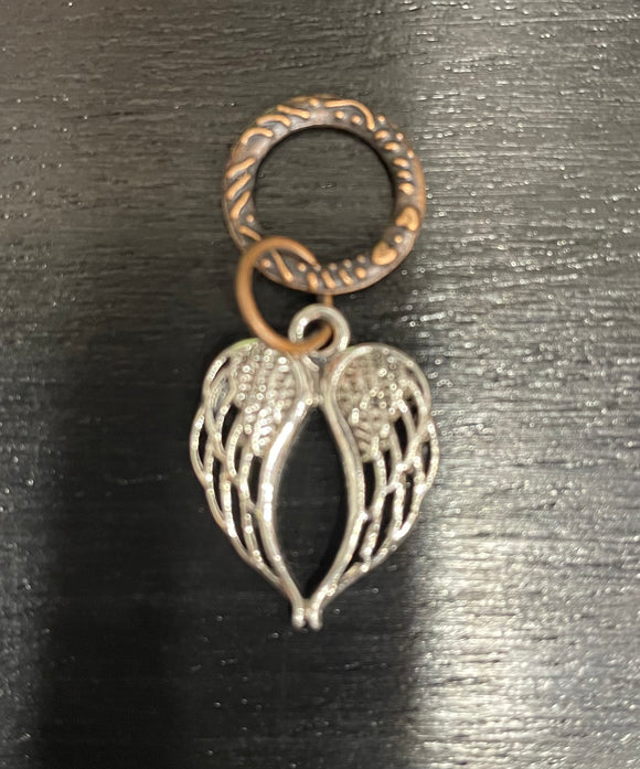Silver angel wings with bronze Ring Stitch Marker