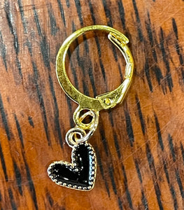 Gold Enamel Black Heart Stitch Marker