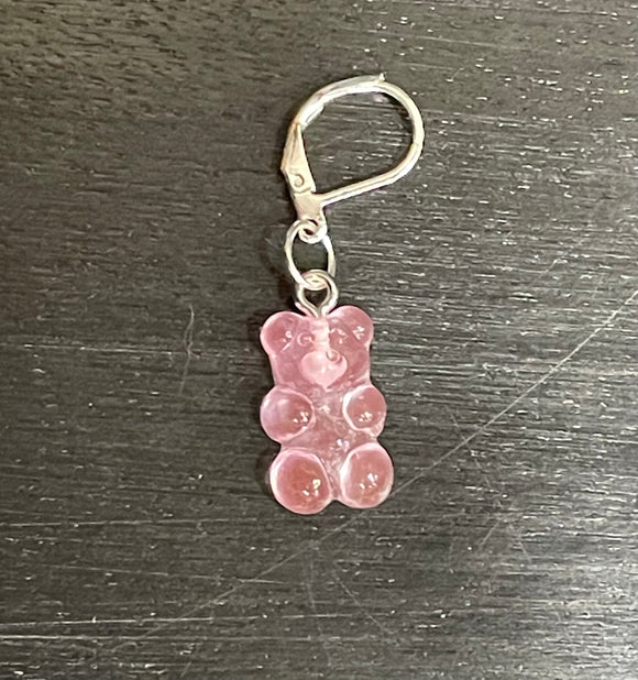 Silver & Bubble Gum Pink Resin Open Ring Gummy Bear Stitch Marker