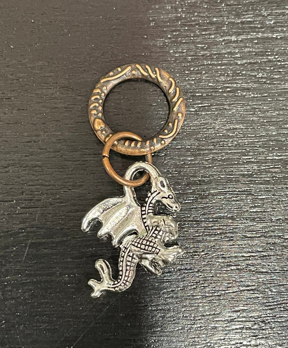 Silver Dragon with bronze ring Stitch Marker