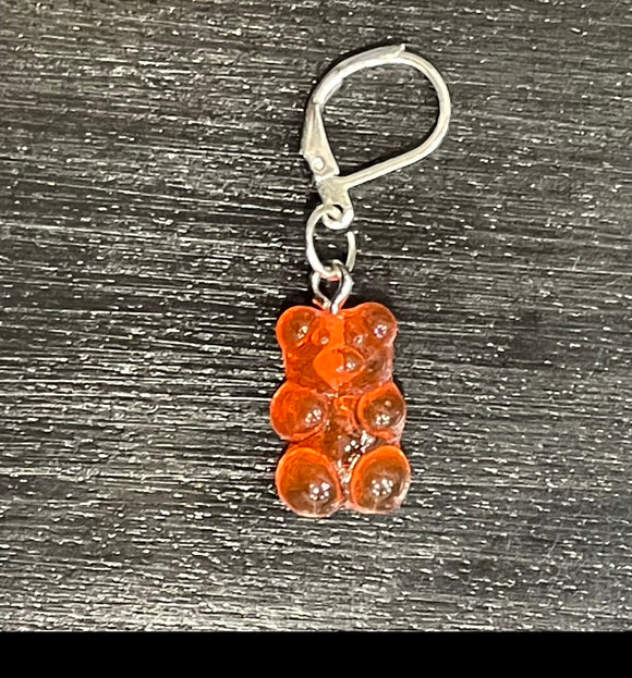 Silver & Tangerine Orange Resin Open Ring Gummy Bear Stitch Marker