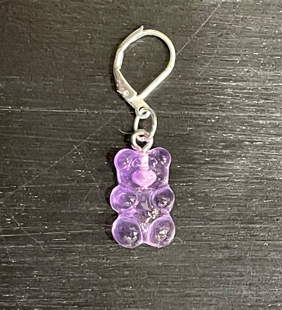 Silver & Purple Resin Open Ring Gummy Bear Stitch Marker