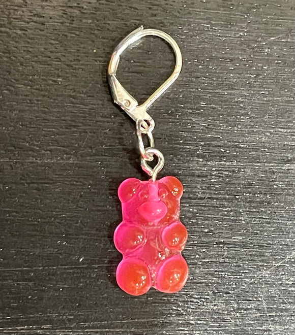 Silver & Pink Resin Open Ring Gummy Bear Stitch Marker