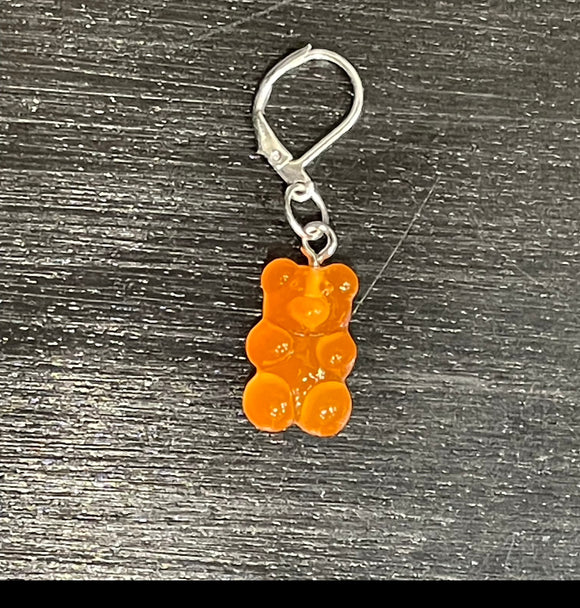 Silver & Orange Resin Open Ring Gummy Bear Stitch Marker