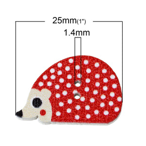 Natural Wood Sewing Button Scrapbooking Hedgehog Red 2 Holes 25mm(1") x 16mm( 5/8")