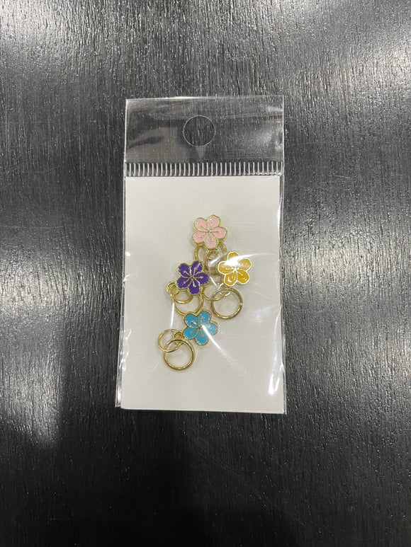 4 piece Small Flowers in Bloom Stitch Markers Closed Ring, Blue, Purple, Pink, Yellow