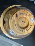 Signed Walnet and Beach Hand Turned Wood Yarn Bowl by Morse Craig