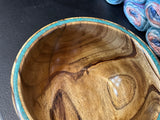 Signed Mimosa and Turquoise Large Hand Turned Wood Yarn Bowl by Morse Craig