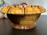 Signed Walnet and Oak Hand Turned Wood Yarn Bowl by Morse Craig