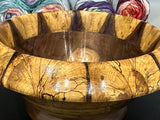 Signed Walnet and Oak Hand Turned Wood Yarn Bowl by Morse Craig