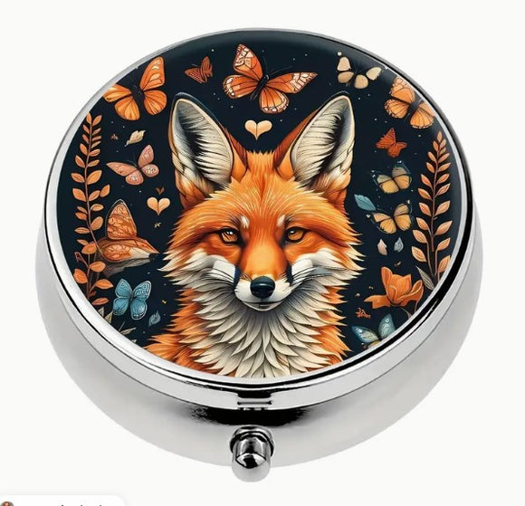 Round Metal Stitch Marker Holder, 3 Sections, Loving Fox