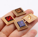 Metal Shank Button Square Gold Plated Red With Resin Cabochons 18mm x 18mm, 1 Piece