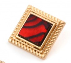 Metal Shank Button Square Gold Plated Red With Resin Cabochons 18mm x 18mm, 1 Piece