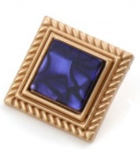 Metal Shank Button Square Gold Plated Blue With Resin Cabochons 18mm x 18mm, 1 Piece