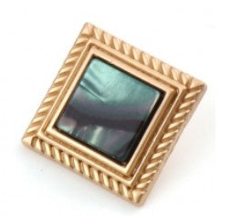 Metal Shank Button Square Gold Plated Green With Resin Cabochons 18mm x 18mm, 1 Piece