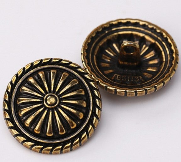 Bronze Antiqued MEtal Shank Backed Button 15mm Dia.