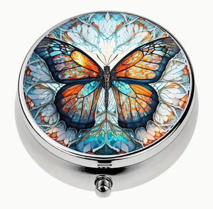 Round Metal Stitch Marker Holder, 3 Sections, Beautiful Butterfly