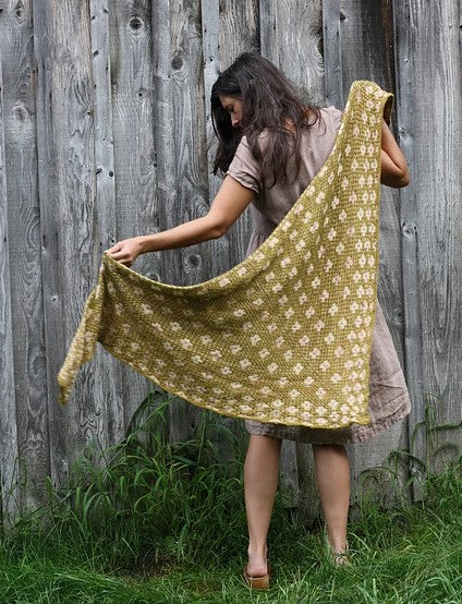 Pressed Flowers Shawl a Mosaic Knitting Class hosted by Haydn Jeffers. Saturday April 13th and 20th from 1 to 3:30