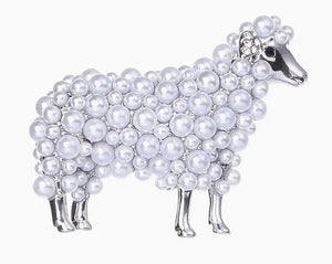 Purl-Skin Sheep Silver and White Broach