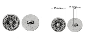 Zinc Based Alloy Metal Sewing Shank Buttons Round Antique Silver Color Flower Carved 15mm( 5/8") Dia