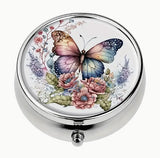 Round Metal Stitch Marker Holder, 3 Sections, White with a Butterfly