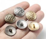 Zinc Based Alloy Metal Sewing Shank Buttons Single Hole Round Matt Gold Carved Pattern 17mm Dia.
