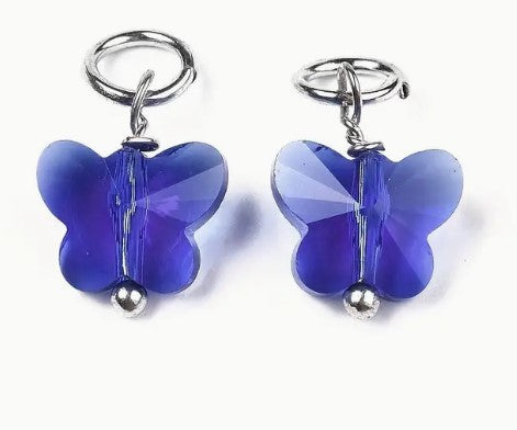 4 piece Glass Butterfly Stitch Markers Closed Ring, Dark Blue